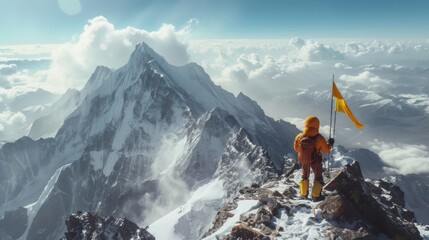 Mountain landscape as a climber reaches the top