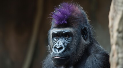 Obraz premium a gorilla with a purple mohawk on its head