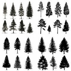 Obraz premium black tree silhouette set pure badge eco outline recreation breath emblem label protection graphic pine trunk woodland