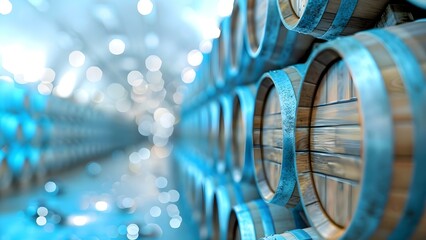 Barrels of Wine Stored in Cellar D. Concept Wine Barrels, Cellar Storage, Aging Process, Winemaking, Barrel Room - obrazy, fototapety, plakaty