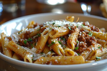 Penne Bolognese With Parmesan Cheese