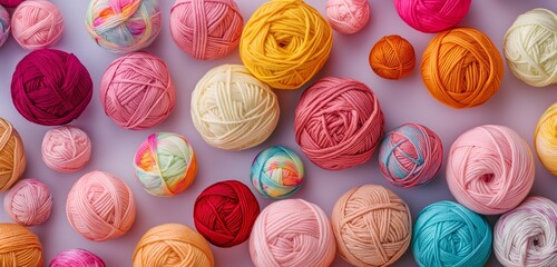 An array of brightly colored, hand-spun yarn balls, their textures soft and inviting, displayed...