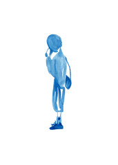 Girl silhouette for banner design. Teenager talking on the phone. Blue monochrome sketch. Lifestyle concept. Modern design