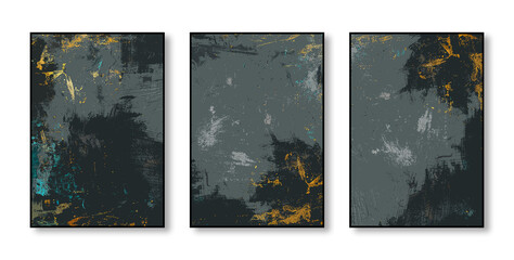 Black and gold art pieces near the ocean, three-piece set