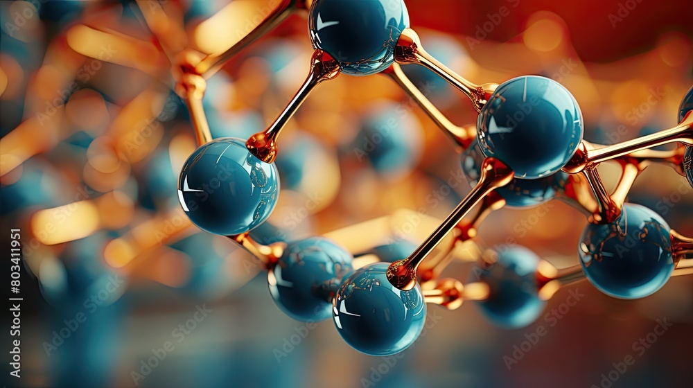 Wall mural complex molecular structure with spherical particles. futuristic technology style. illustration for 