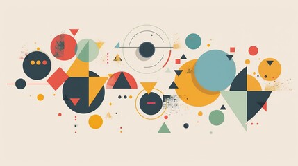 creative colorful geometric shape triangle circle dot and line, minimal modern trend design elements abstract background, banner , flyers design, Generative Ai