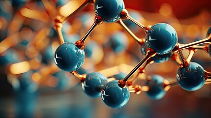 Complex molecular structure with spherical particles. Futuristic technology style. Illustration for banner, poster, cover, brochure or presentation.