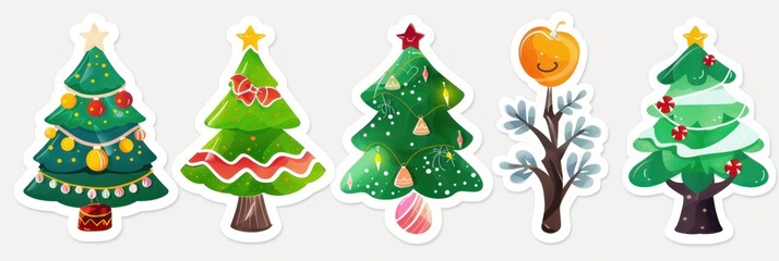 Decorative Christmas tree design for holiday decorations and festive clipart, isolated on a white background.