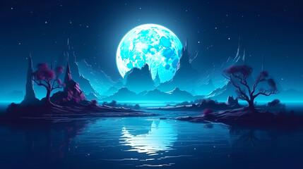 night landscape with moon generative ai