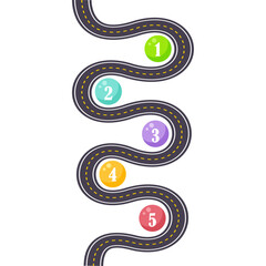 Winding road with different stops or steps along the way