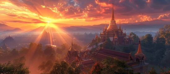 Radiant Sunlight Illuminating Wat Phra That Phu Khao A Hilltop Temple in Nan Province Thailand