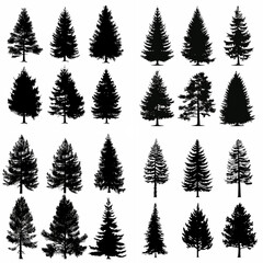 black tree silhouette set pure badge eco outline recreation breath emblem label protection graphic pine trunk woodland