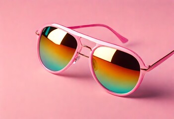 Pink sunglasses on pink background.