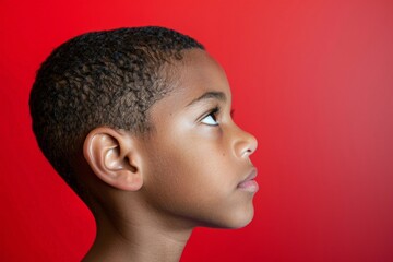 African American Young Boy Against Red Background - Ethnic Representation, Youth Culture, Cultural Diversity