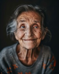 Obraz premium An old woman with wrinkles on her face smiling. Generative AI.