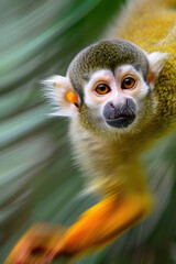 Obraz premium A close up shot of a monkey perched on a tree branch, showcasing its features and surroundings
