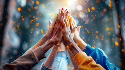 hands giving high five as symbol for success in team work - Powered by Adobe