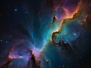 Aurora-infused space cosmic background of supernova nebula and stars, dancing with celestial light in the universe.