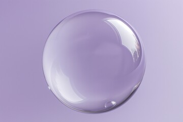 A perfectly spherical, glossy bubble floating against a solid, pale lavender background, capturing the delicate balance and ephemeral beauty of simple.