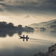 Fishermen Casting Nets Amidst Nature's Serenity.