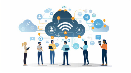 A Information Technology Illustration: Digitalization, Cybersecurity, Cloud Computing, Web Service, SAAS