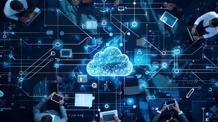 A Information Technology Illustration: Digitalization, Cybersecurity, Cloud Computing, Web Service, SAAS