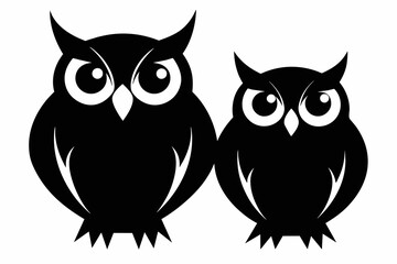 Obraz premium Two owl silhouette on white background