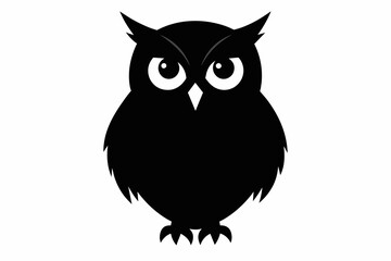 Black owl silhouette on white background