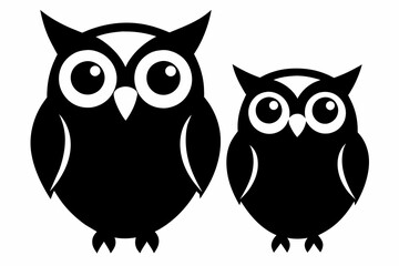 Two owl silhouette on white background