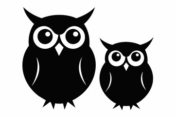 Two owl silhouette on white background