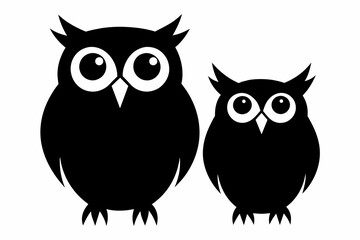 Two owl silhouette on white background
