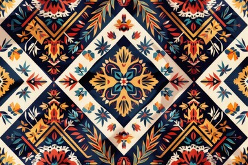 Geometric ethnic oriental pattern traditional Design for background, carpet, wallpaper, clothing, wrapping, Batik, fabric, Vector embroidery style, colorful, indan, mexican.