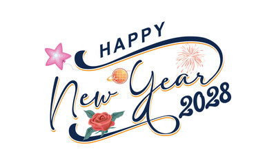 New year 2028 typography design. Happy new year 2028 logo design, Happy 2028 New Year Vector Design