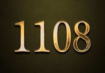Old gold effect of 1108 number with 3D glossy style Mockup.	