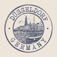 Düsseldorf, Germany Stamp City Postmark. Silhouette Postal Passport. Round Vector Icon. Vintage Postage Design.	
