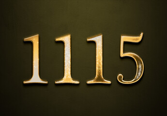 Old gold effect of 1115 number with 3D glossy style Mockup.	