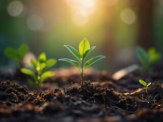 Capture nature's renewal with a young plant in morning glow, advocating sustainable living.