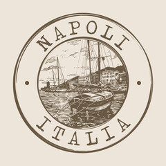 Napoli, Italy Stamp City Postmark. Silhouette Postal Passport. Round Vector Icon. Vintage Postage Design.	

