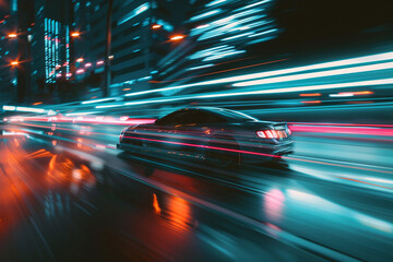 A mesmerizing shot showcasing the sheer velocity of a car in motion during the nighttime, as it...