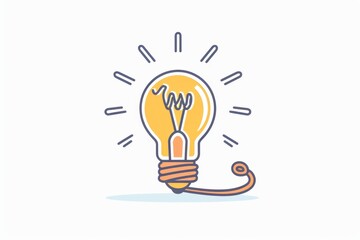 A simple line drawing of an idea bulb with one string connected to the bulb, symbolizing creativity and innovation on a white background Generative AI