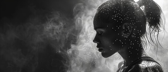 Portrait of a beautiful girl in a smoke on a black background