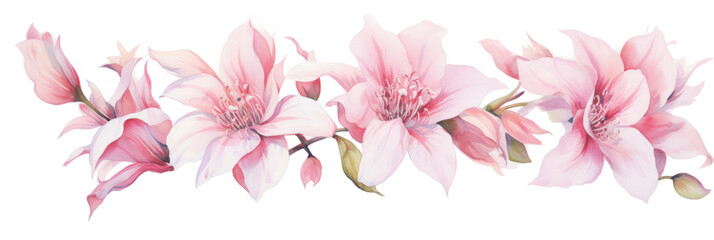 Elegant light pink magnolia flowers in watercolor.