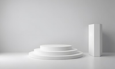 minimal background podium and white background, garage theme for product presentation