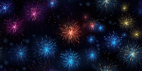 Fototapeta premium Night sky fireworks celebration background. Holiday new year xmas anniversary festival glitter scene view