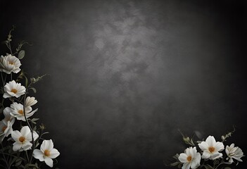 white flowers on black background for obituary notice, funeral announcement, necrology