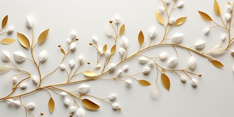 Abstract pearl flower tree branch with leaf and jewel deocration. Fashion elegant romantic template art