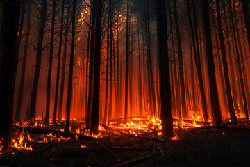 Obraz premium A blazing inferno illuminates the forest