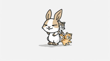 Obraz premium A white-background drawing of a cat and a bunny with the cat positioned behind the bunny