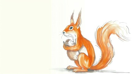   A sketch of a squirrel perched on its hind limbs while clutching a morsel between its teeth - obrazy, fototapety, plakaty
