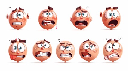 A collection of eight cartoon faces showing various exaggerated facial expressions.